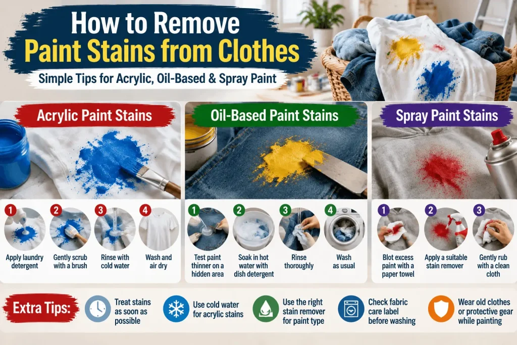 How to remove different types of paint stains from clothes